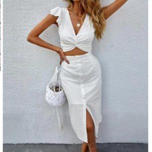 SHEIN Twist Front Plunging Neck Crop Top & Skirt Size S